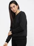 Tokyo Talkies Women Black Solid Pullover Round Neck Sweatshirt - Black - Image 1