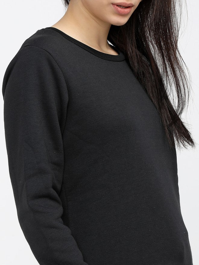 Tokyo Talkies Women Black Solid Pullover Round Neck Sweatshirt - Black - Image 3