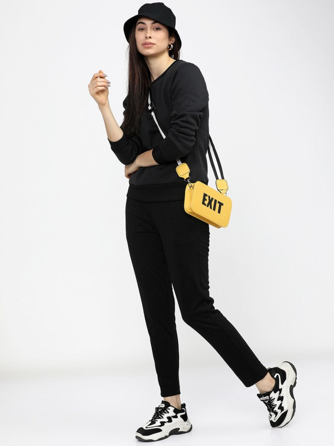 Tokyo Talkies Women Black Solid Pullover Round Neck Sweatshirt - Black - Image 4