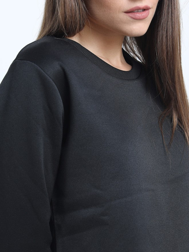 Tokyo Talkies Women Black Solid Pullover Round Neck Sweatshirt - Black - Image 3