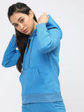 Tokyo Talkies Women Blue Solid Pullover Hood Sweatshirt - Blue - Image 1
