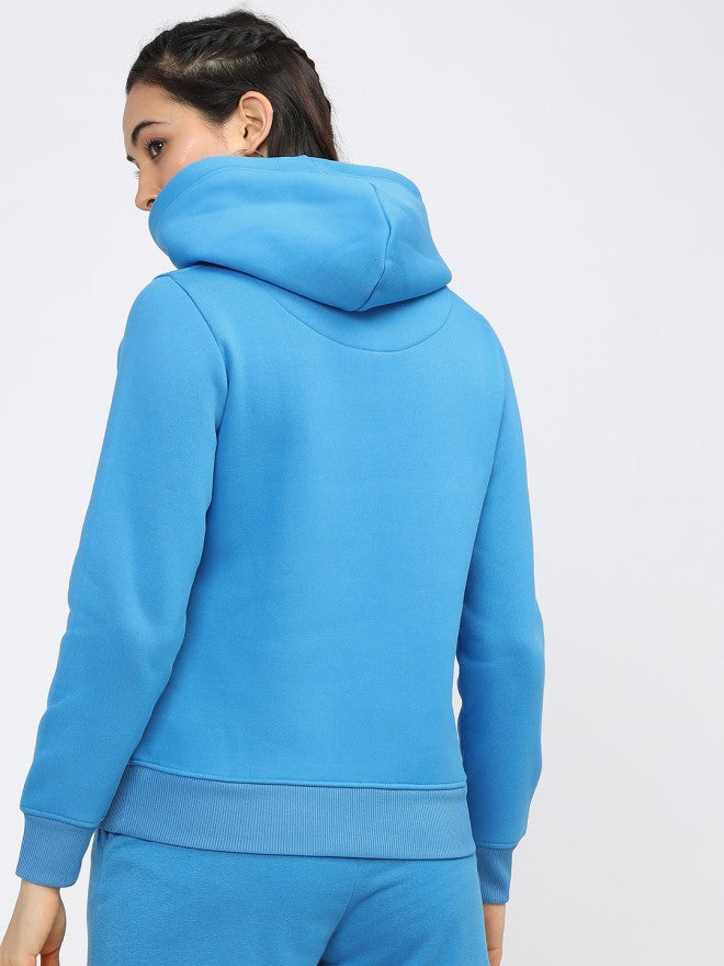Tokyo Talkies Women Blue Solid Pullover Hood Sweatshirt - Blue - Image 2