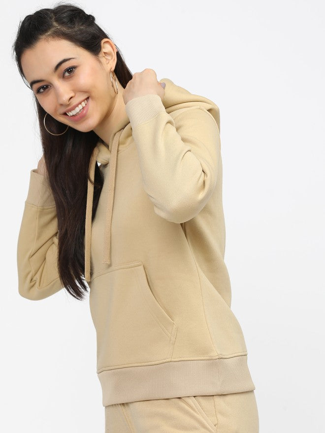 Tokyo Talkies Women Brown Solid Pullover Hood Sweatshirt - Brown - Image 1
