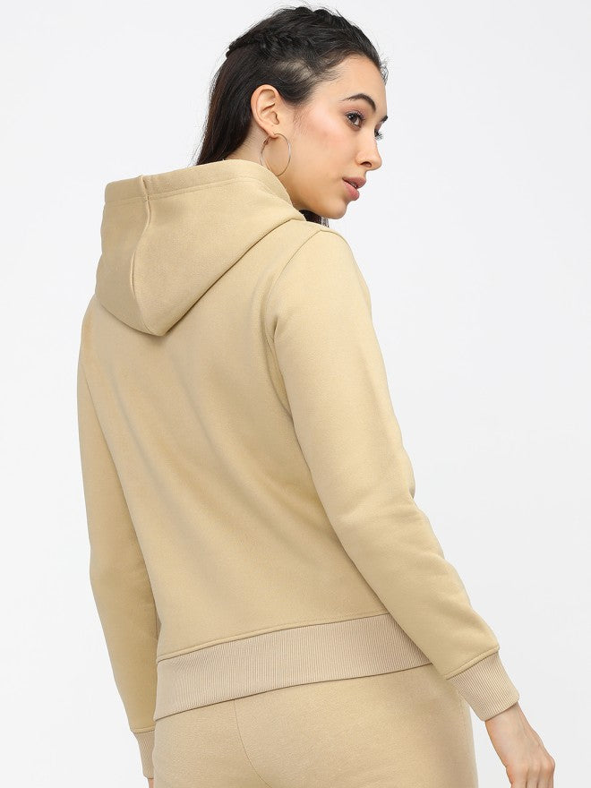 Tokyo Talkies Women Brown Solid Pullover Hood Sweatshirt - Brown - Image 2