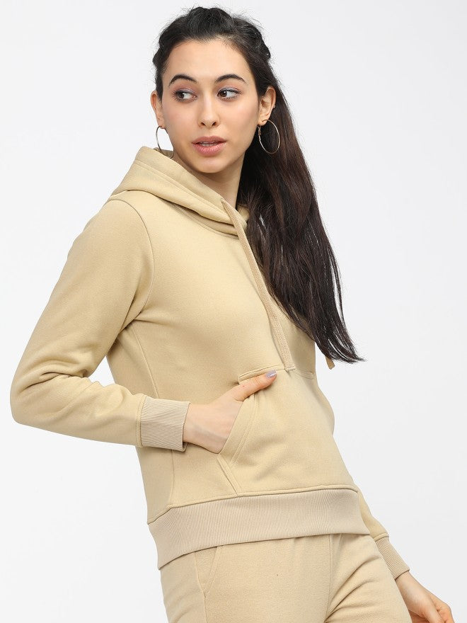 Tokyo Talkies Women Brown Solid Pullover Hood Sweatshirt - Brown - Image 5