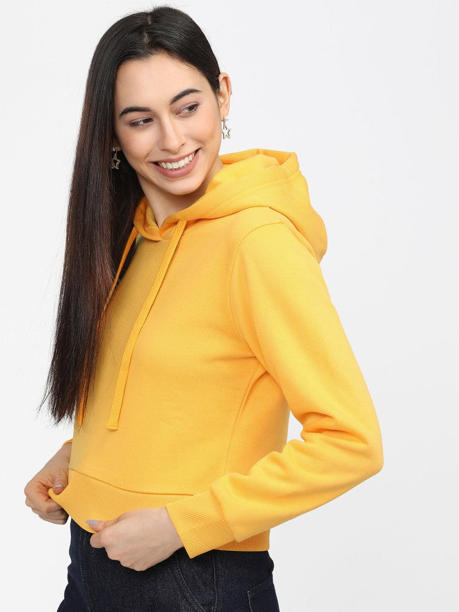 Tokyo Talkies Women Yellow Solid Pullover Hood Sweatshirt - Yellow - Image 1