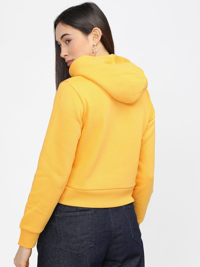 Tokyo Talkies Women Yellow Solid Pullover Hood Sweatshirt - Yellow - Image 2