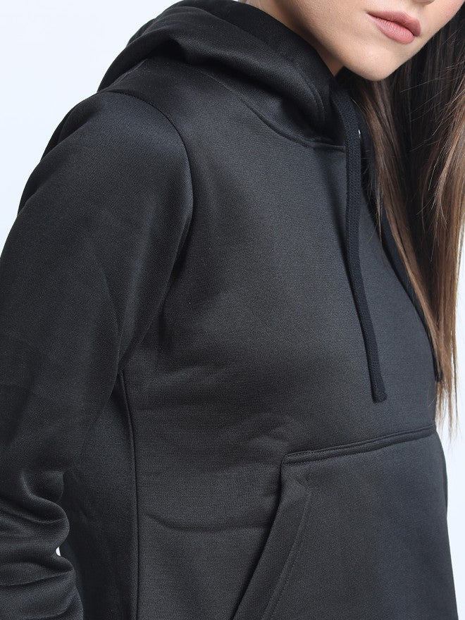 Tokyo Talkies Women Black Solid Pullover Hood Sweatshirt - Black - Image 4