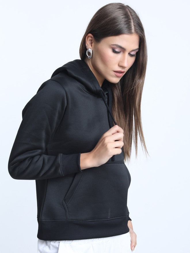 Tokyo Talkies Women Black Solid Pullover Hood Sweatshirt - Black - Image 6