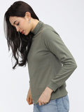 Tokyo Talkies Women Green Solid Pullover High Neck Sweatshirt - Green - Image 1
