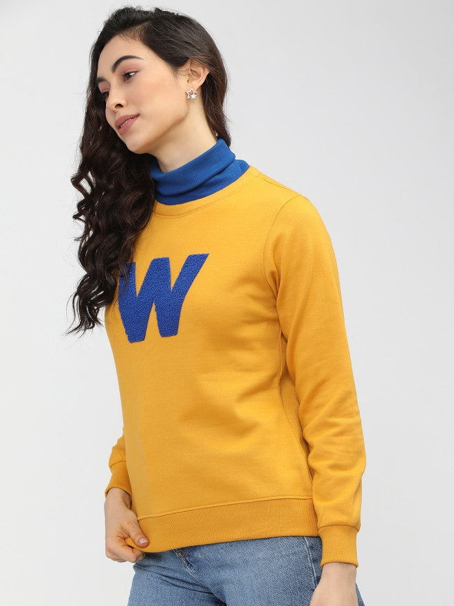 Tokyo Talkies Women Mustard Printed Pullover High Neck Sweatshirt - Mustard - Image 1