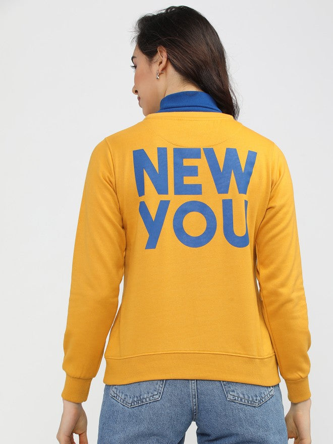 Tokyo Talkies Women Mustard Printed Pullover High Neck Sweatshirt - Mustard - Image 2