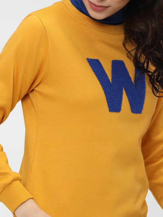 Tokyo Talkies Women Mustard Printed Pullover High Neck Sweatshirt - Mustard - Image 3