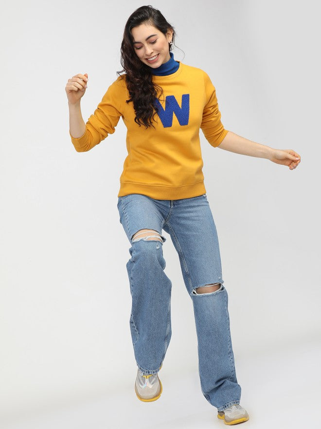 Tokyo Talkies Women Mustard Printed Pullover High Neck Sweatshirt - Mustard - Image 4