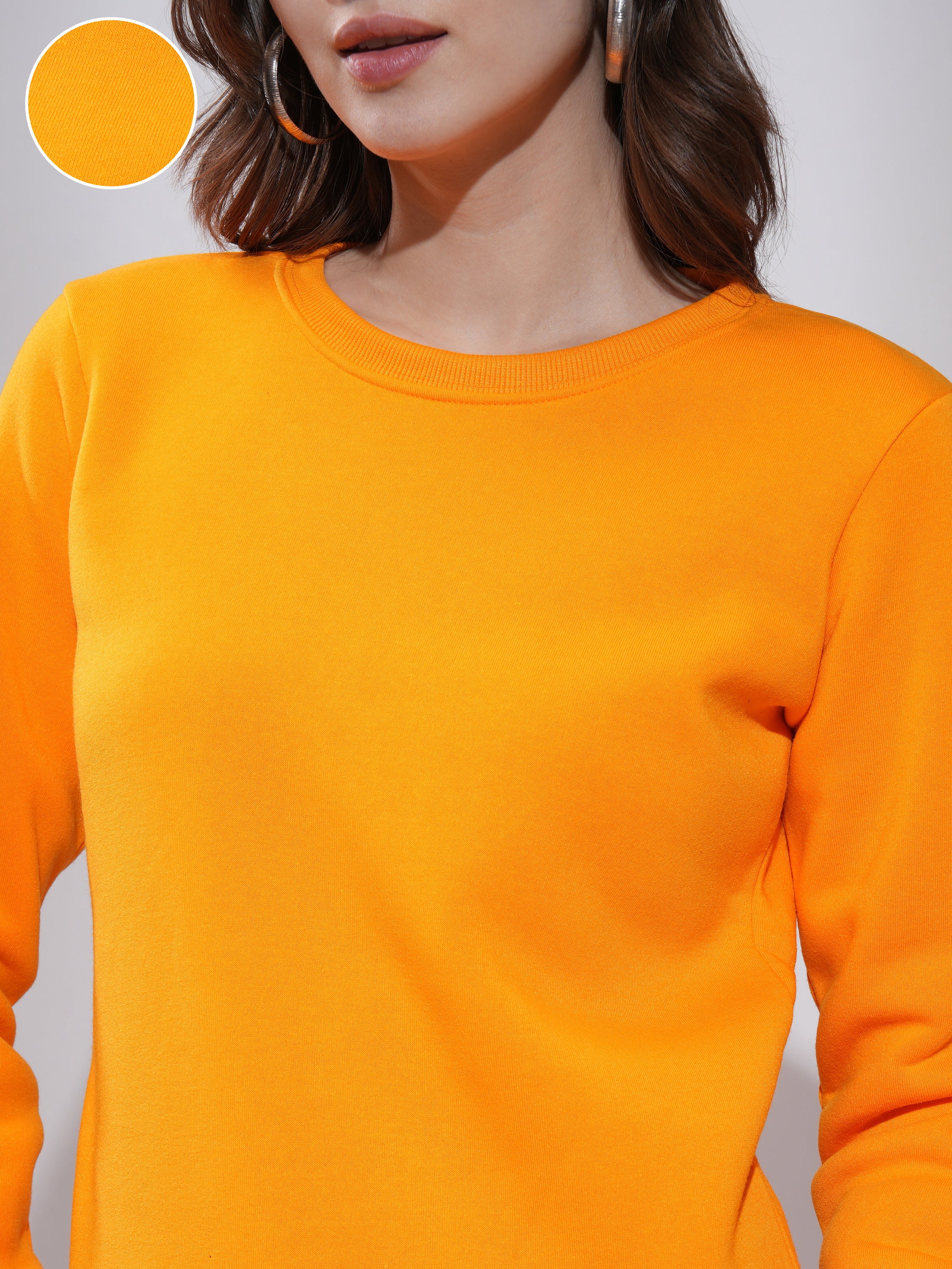 Tokyo Talkies Women Orange Solid Pullover Round Neck Sweatshirt - Orange - Image 5