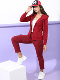 Tokyo Talkies Women Maroon Solid Front Open Hood Sweatshirt - Maroon - Image 1