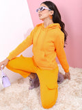 Tokyo Talkies Women Orange Solid Pullover Hood Sweatshirt - Orange - Image 1
