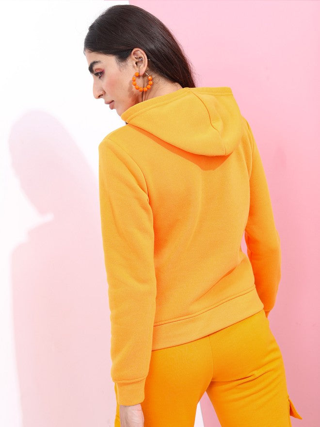 Tokyo Talkies Women Orange Solid Pullover Hood Sweatshirt - Orange - Image 2