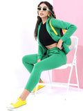 Tokyo Talkies Women Green Solid Front Open Hood Sweatshirt - Green - Image 1
