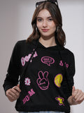Tokyo Talkies Women Black Printed Pullover Hood Sweatshirt - Black - Image 1