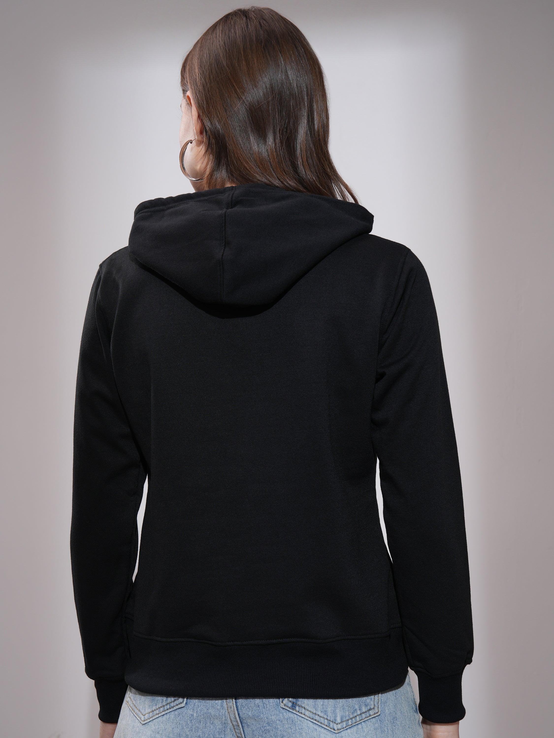 Tokyo Talkies Women Black Printed Pullover Hood Sweatshirt - Black - Image 3