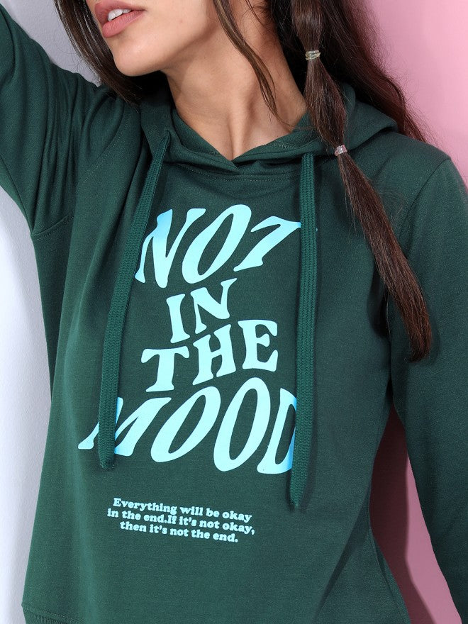 Tokyo Talkies Women Green Printed Pullover Hood Sweatshirt - Green - Image 4