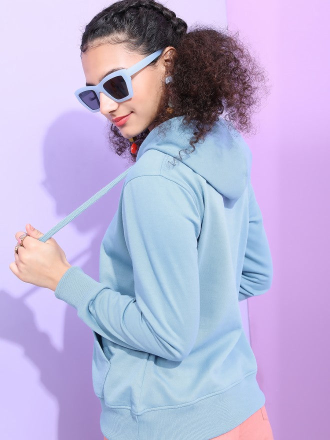 Tokyo Talkies Women Blue Printed Pullover Hood Sweatshirt - Blue - Image 2