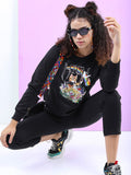 Tokyo Talkies Women Black Printed Pullover Round Neck Sweatshirt - Black - Image 1