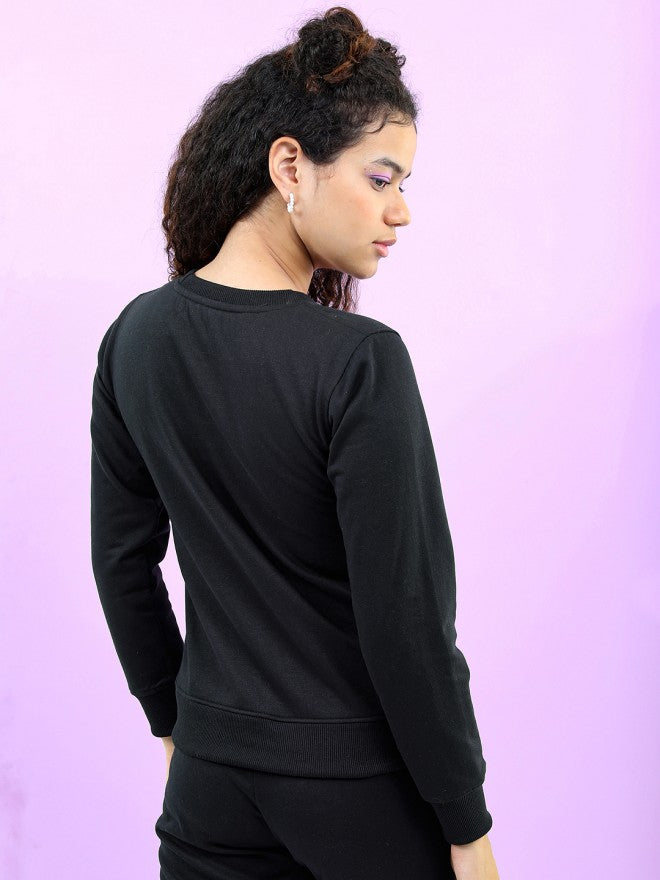 Tokyo Talkies Women Black Printed Pullover Round Neck Sweatshirt - Black - Image 2