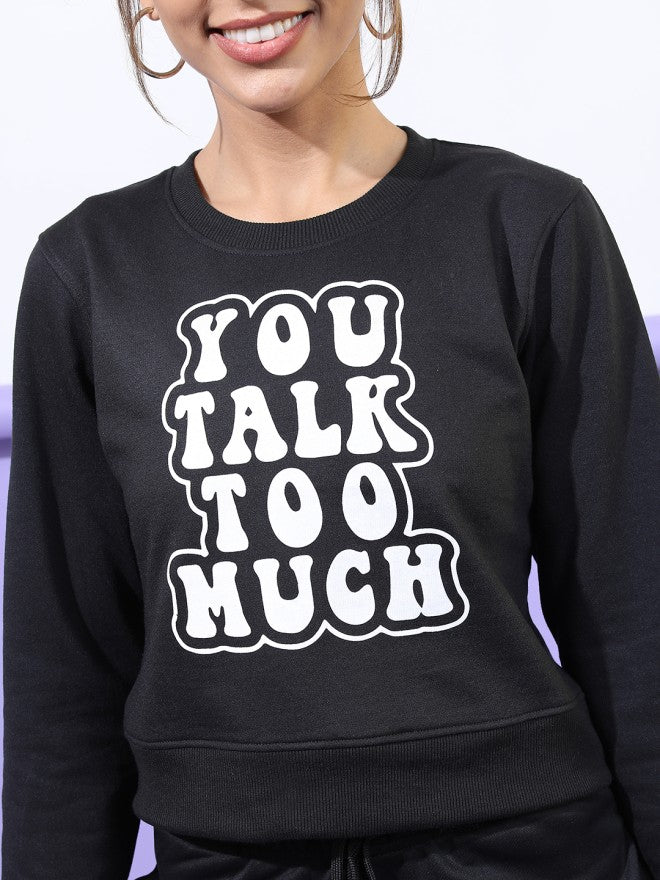 Tokyo Talkies Women Black Printed Pullover Round Neck Sweatshirt - Black - Image 4