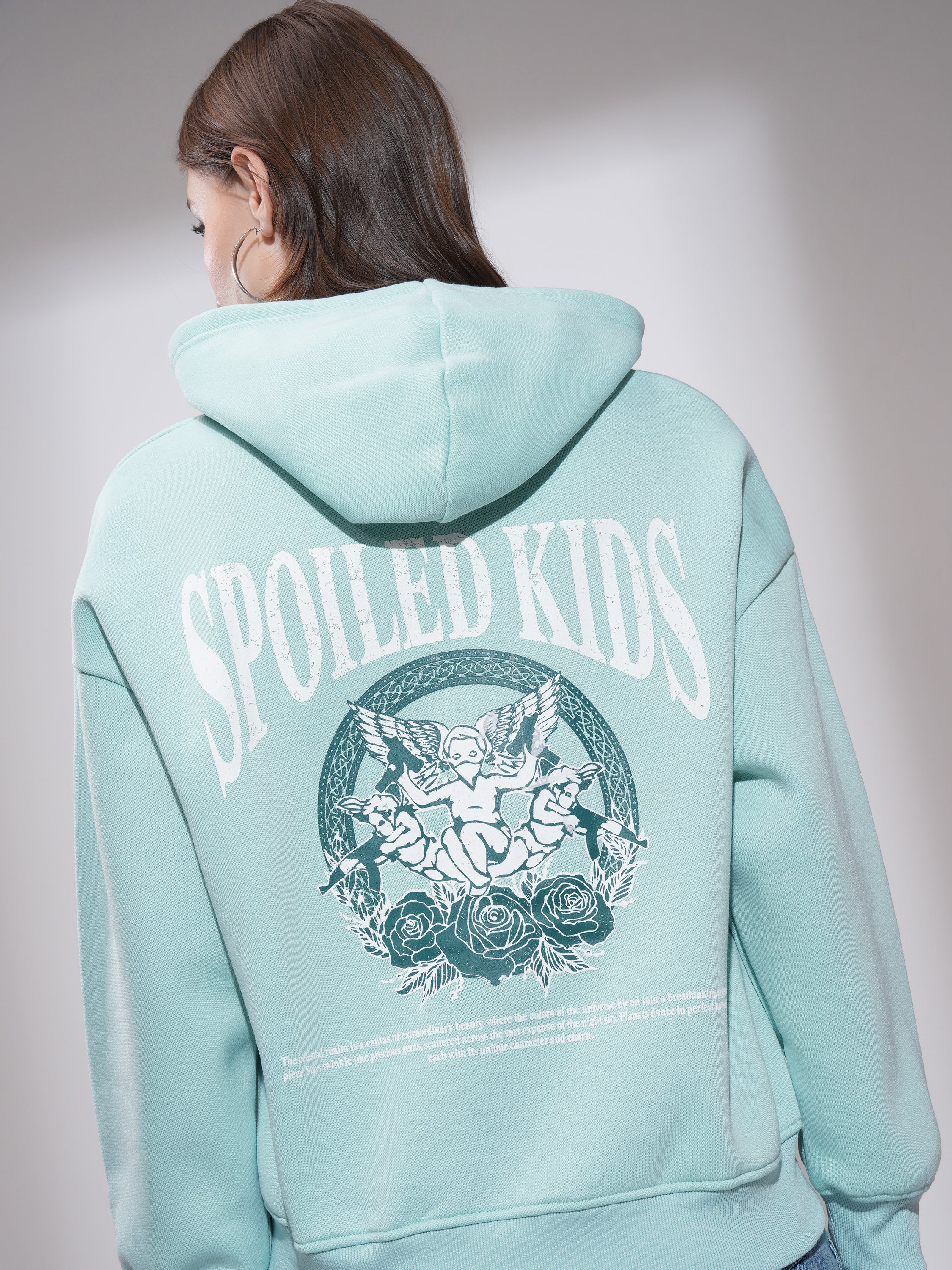 Tokyo Talkies Women Blue Printed Pullover Hood Sweatshirt - Blue - Image 1