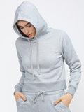 Tokyo Talkies Women Grey Solid Pullover Hood Sweatshirt - Grey - Image 1
