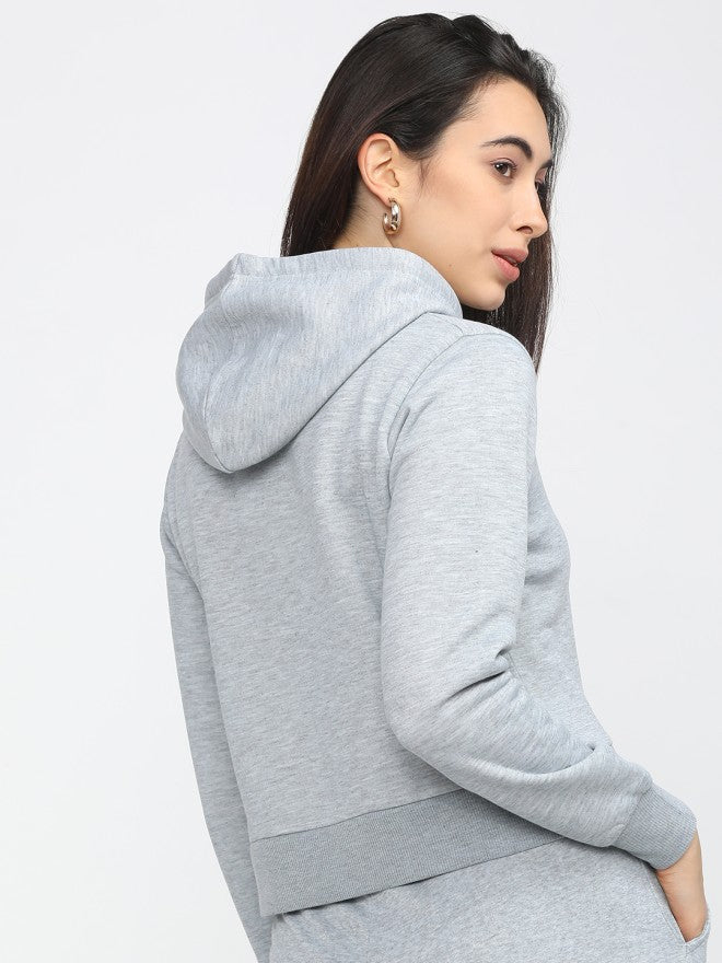 Tokyo Talkies Women Grey Solid Pullover Hood Sweatshirt - Grey - Image 2