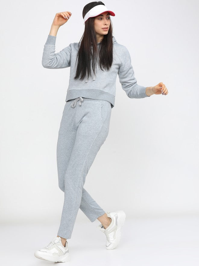 Tokyo Talkies Women Grey Solid Pullover Hood Sweatshirt - Grey - Image 4