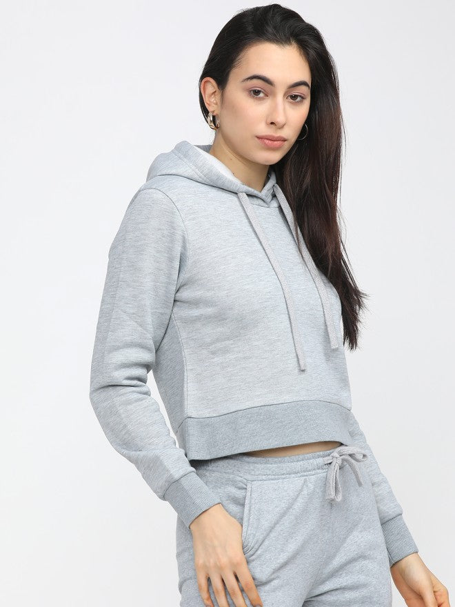 Tokyo Talkies Women Grey Solid Pullover Hood Sweatshirt - Grey - Image 5