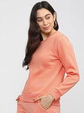 Tokyo Talkies Women Pink Solid Pullover Round Neck Sweatshirt - Pink - Image 1