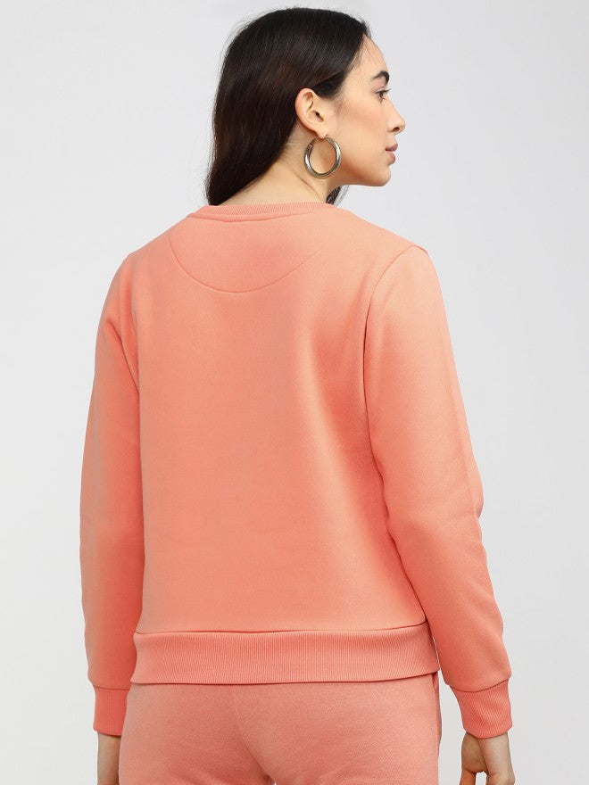 Tokyo Talkies Women Pink Solid Pullover Round Neck Sweatshirt - Pink - Image 2