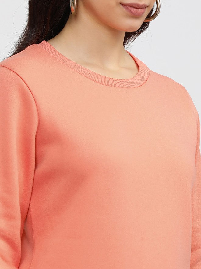 Tokyo Talkies Women Pink Solid Pullover Round Neck Sweatshirt - Pink - Image 3