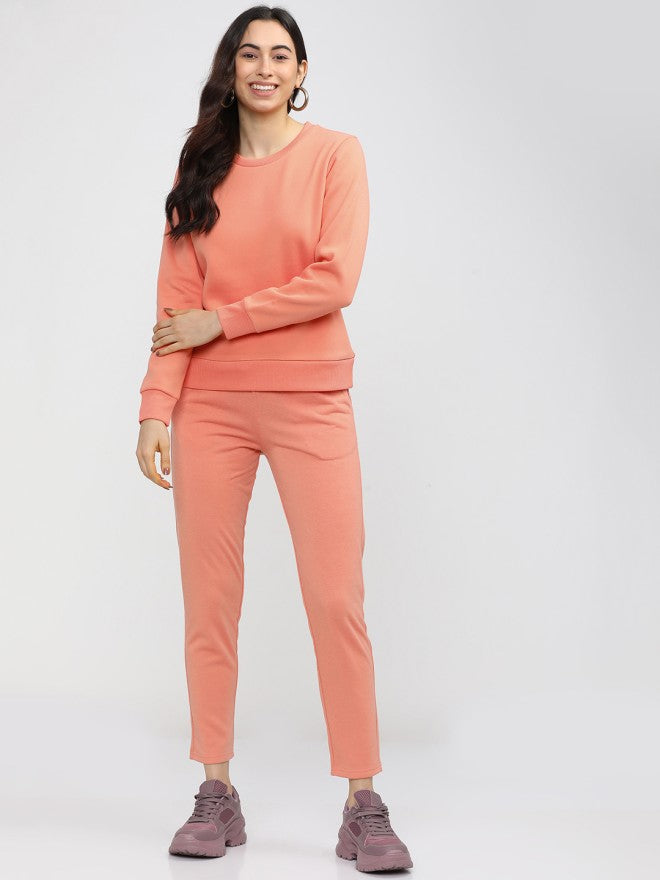 Tokyo Talkies Women Pink Solid Pullover Round Neck Sweatshirt - Pink - Image 4
