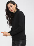 Tokyo Talkies Women Black Solid Pullover High Neck Sweatshirt - Black - Image 1