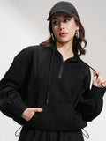 Tokyo Talkies Women Black Solid Pullover Hood Sweatshirt - Black - Image 1