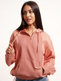 Tokyo Talkies Women Orange Solid Pullover Hood Sweatshirt - Orange - Image 1
