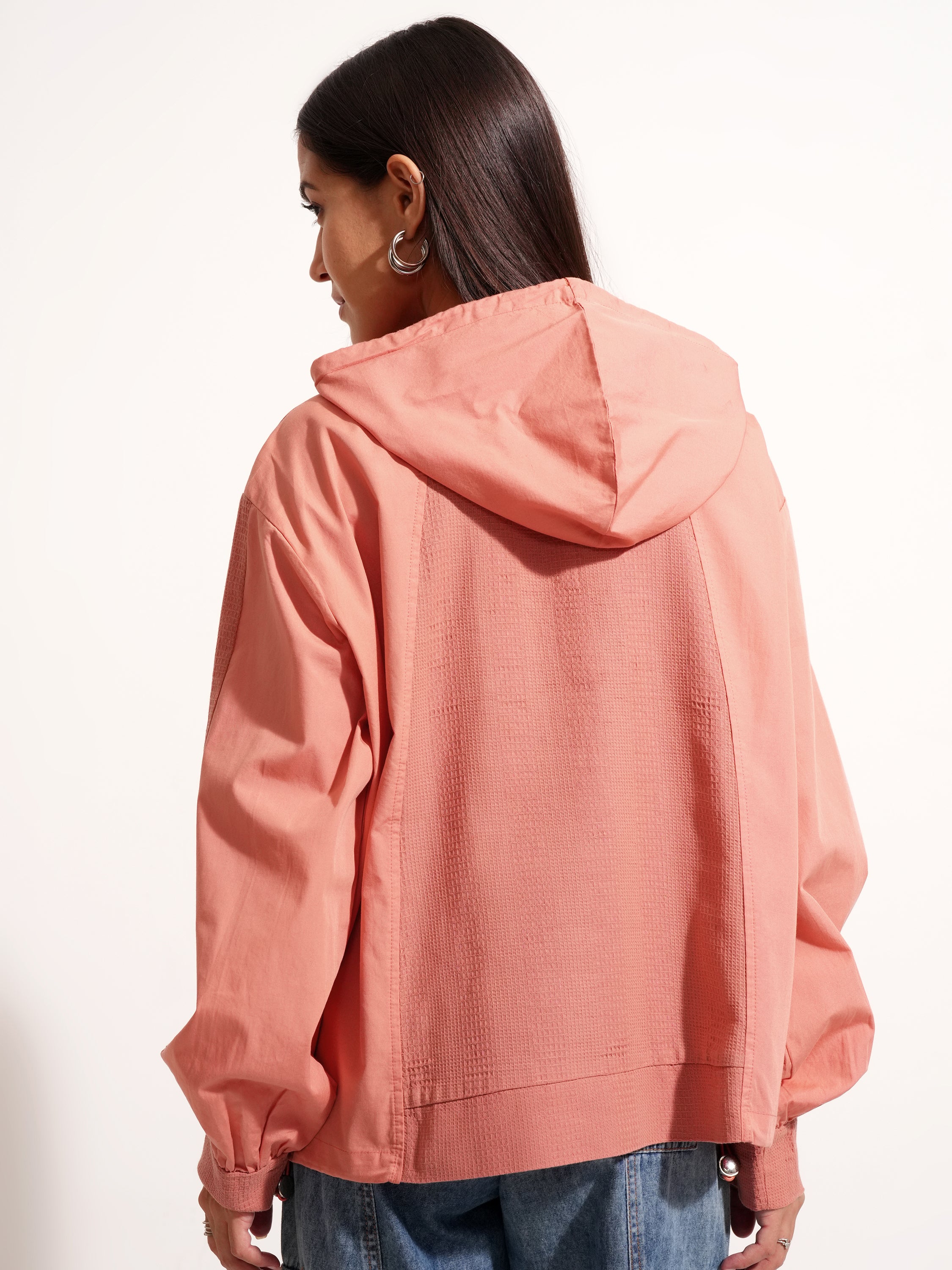 Tokyo Talkies Women Orange Solid Pullover Hood Sweatshirt - Orange - Image 3