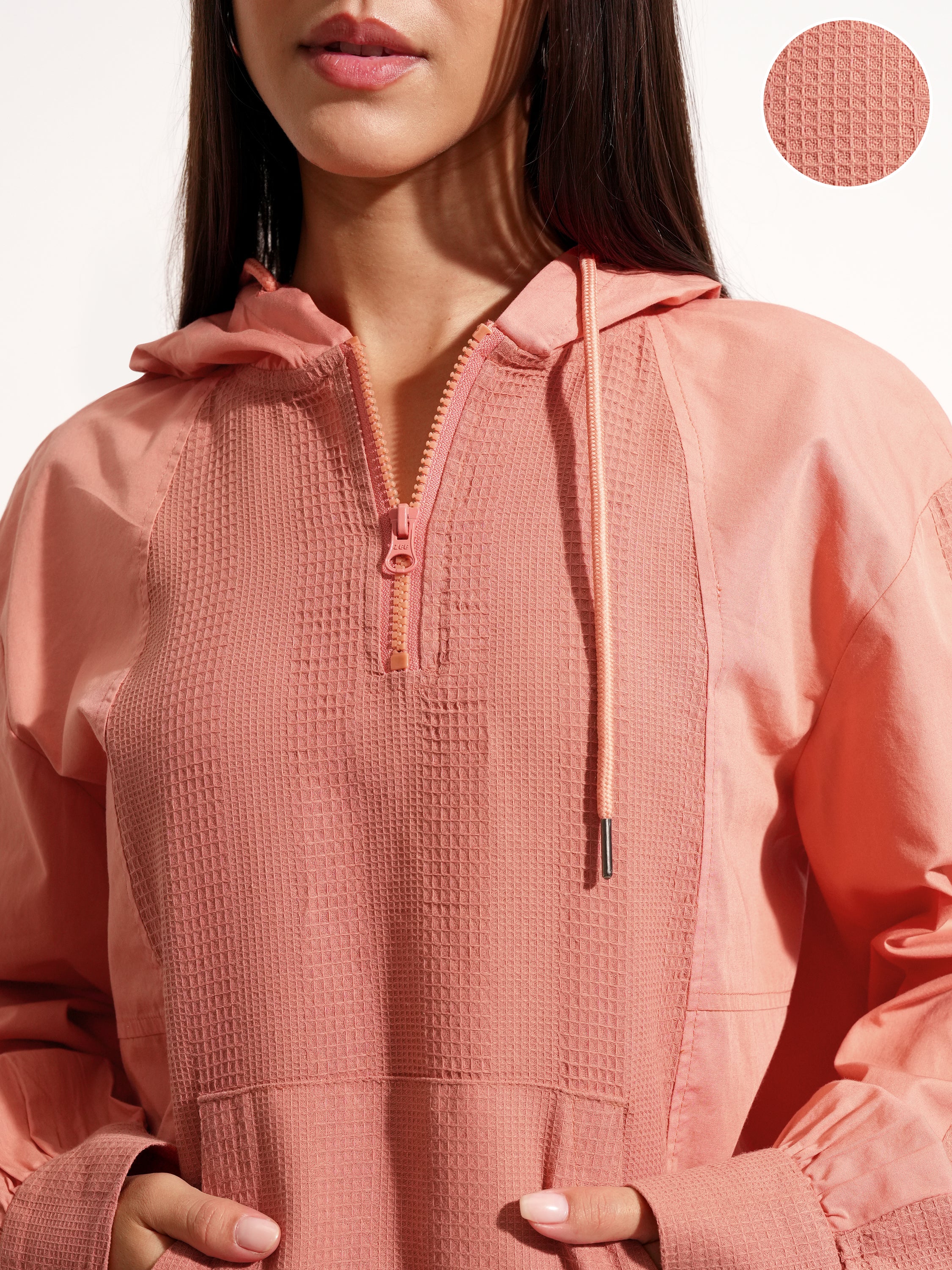 Tokyo Talkies Women Orange Solid Pullover Hood Sweatshirt - Orange - Image 5