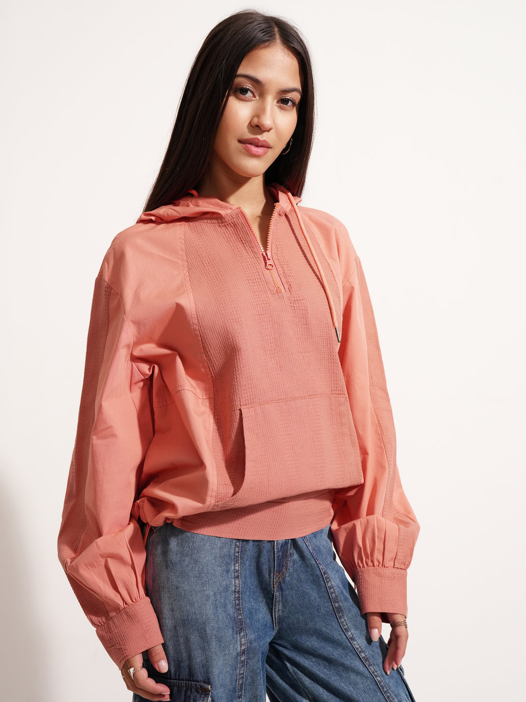 Tokyo Talkies Women Orange Solid Pullover Hood Sweatshirt - Orange - Image 6