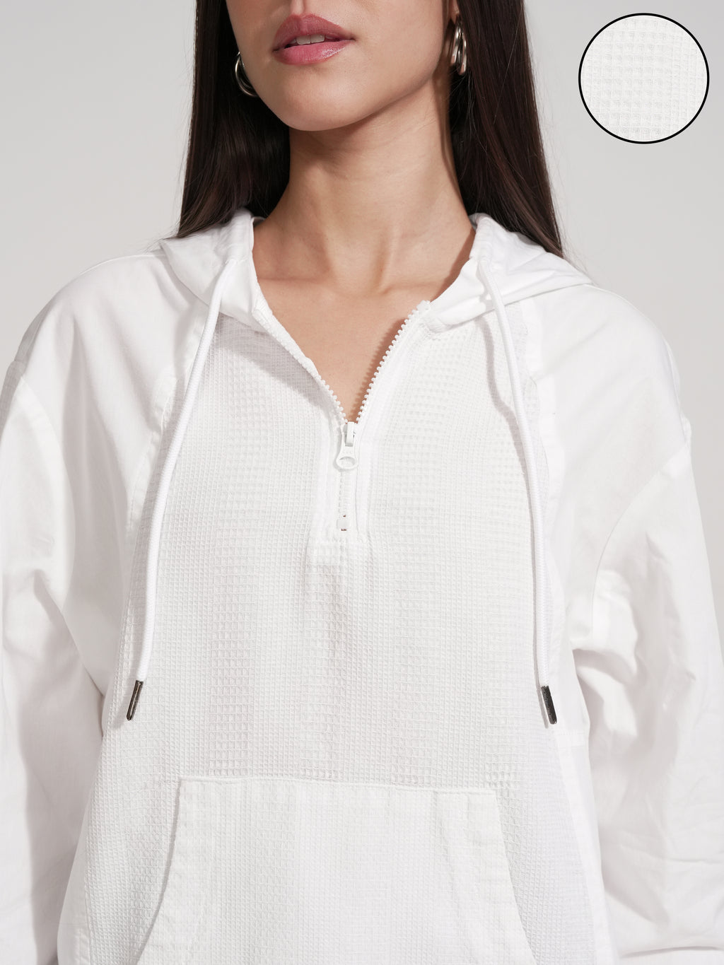 Tokyo Talkies Women White Solid Pullover Hood Sweatshirt - White - Image 5