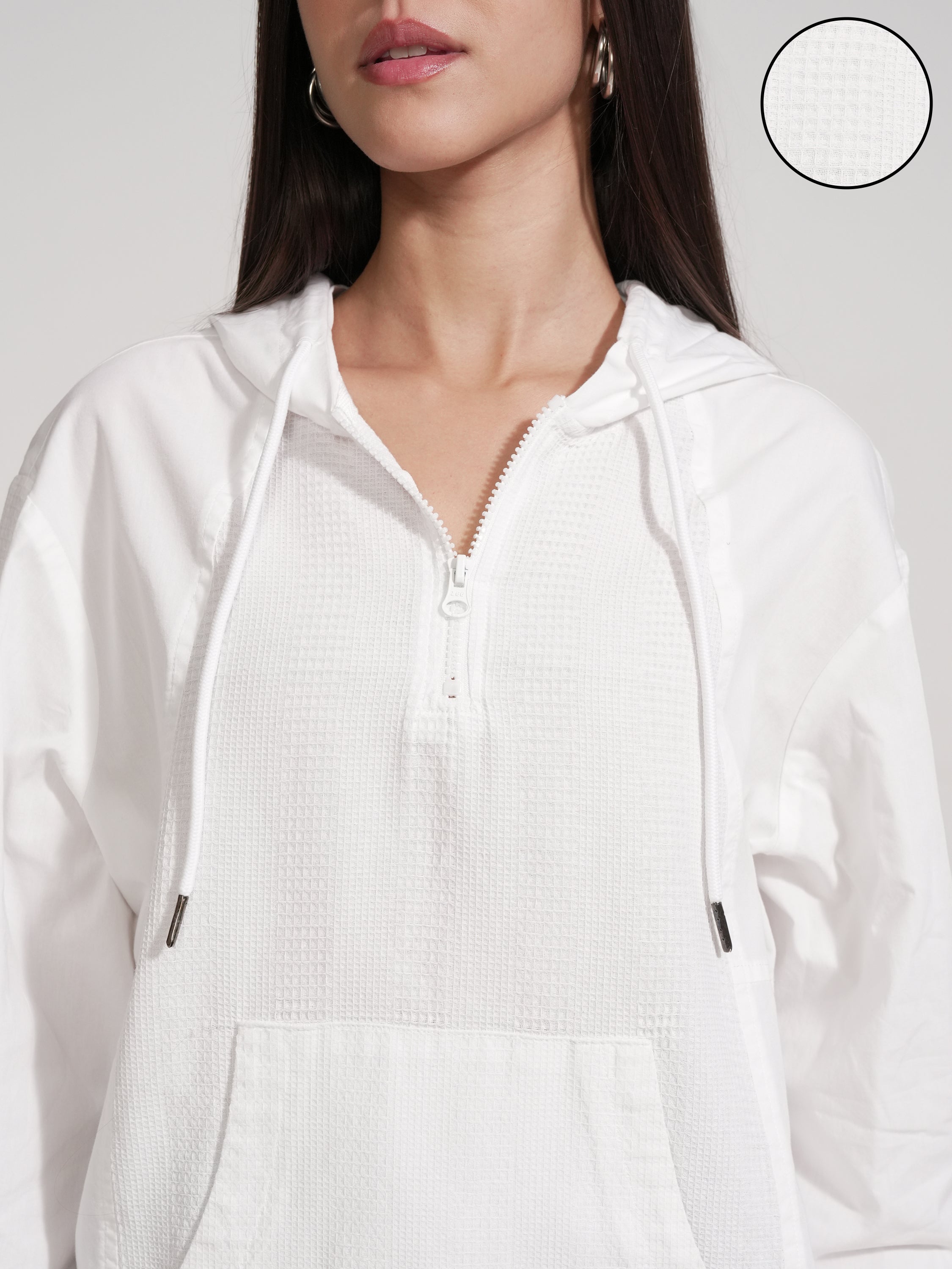 Tokyo Talkies Women White Solid Pullover Hood Sweatshirt - White - Image 5