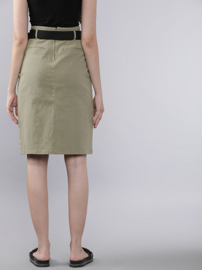 Boa Cotton Blend Straight Printed Knee Length Skirt - Grey - Image 3