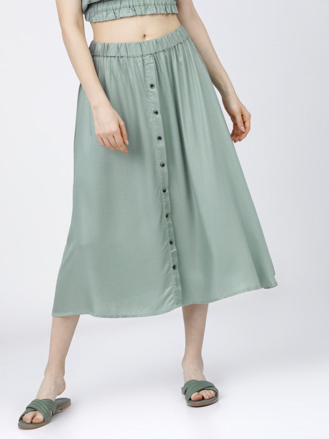 Tokyo Talkies Womens Green Midi Skirt - Green - Image 1