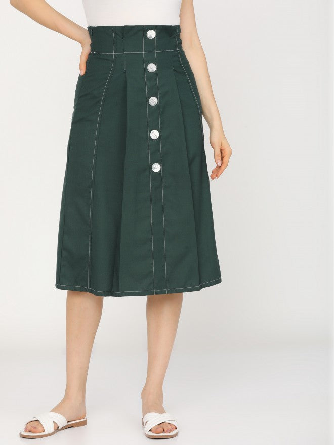 Tokyo Talkies Womens Green Pleated Midi Skirt - Green - Image 1